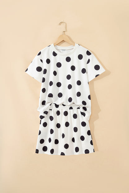 White Polka Dot Short Sleeve Top Casual Skort 2pcs Outfit - Snoopy's Closet