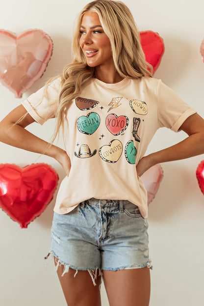 Camiseta Gráfica de San Valentín Estilo Western Color Caqui