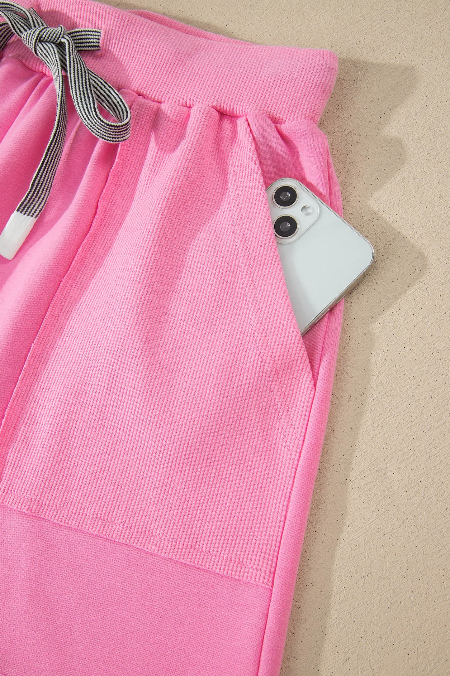Sachet Pink V Neck Short Sleeve Top Drawstring Shorts 2pcs Set - Snoopy's Closet