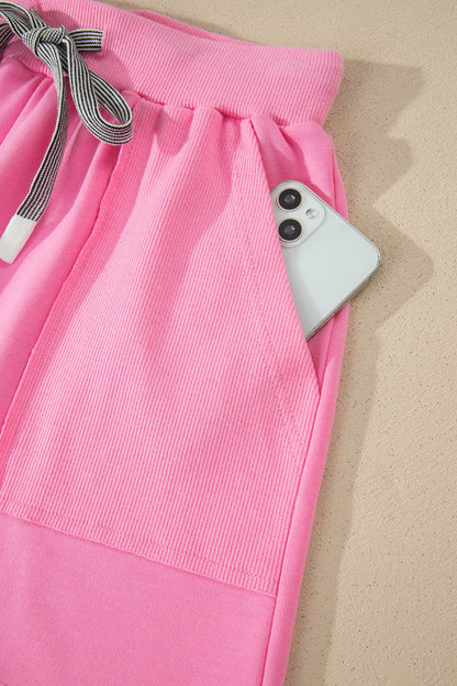 Sachet Pink V Neck Short Sleeve Top Drawstring Shorts 2pcs Set - Snoopy's Closet