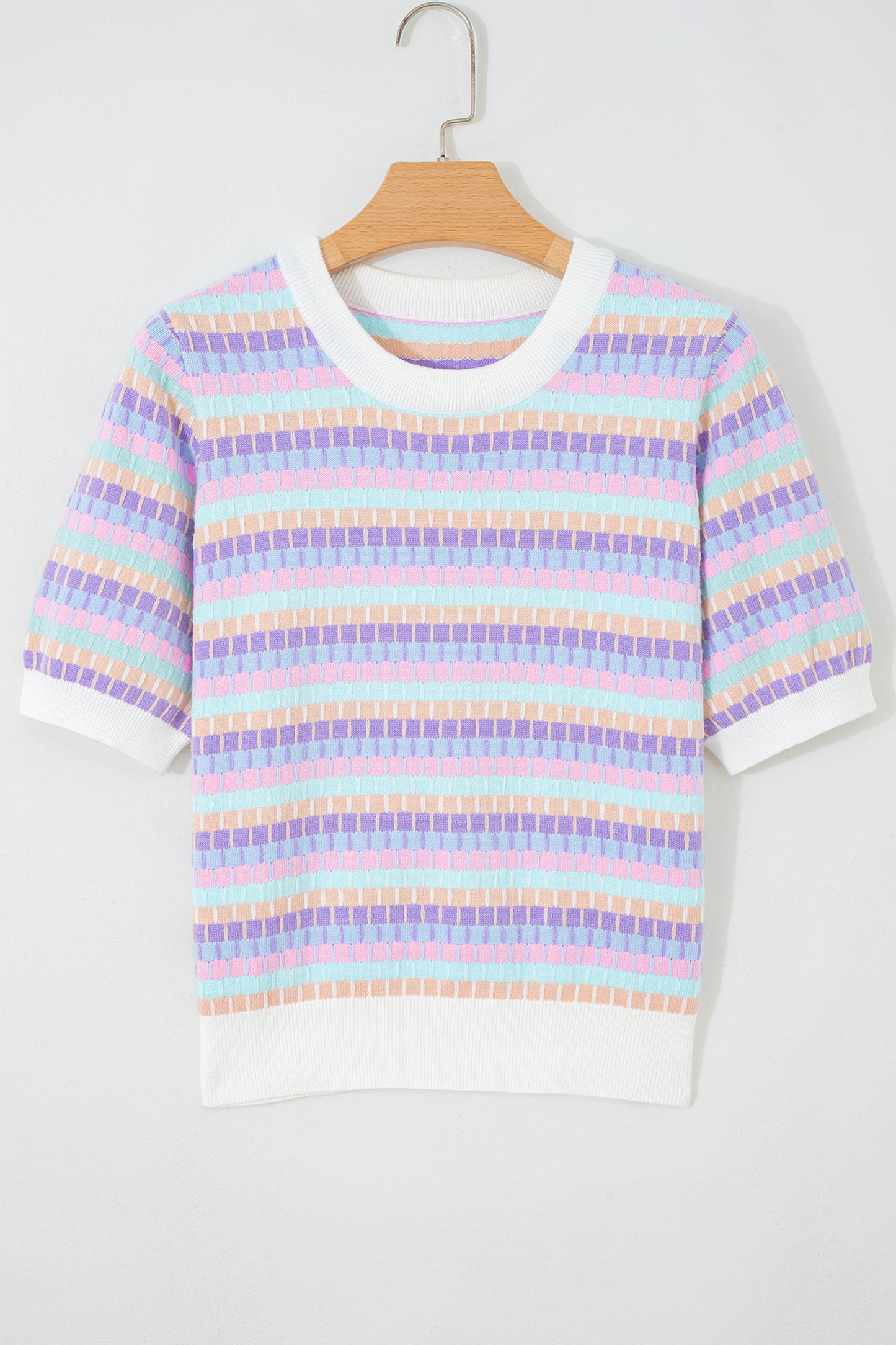 Orange Abstract Striped Knit Short Sleeve Sweater - Snoopy's Closet