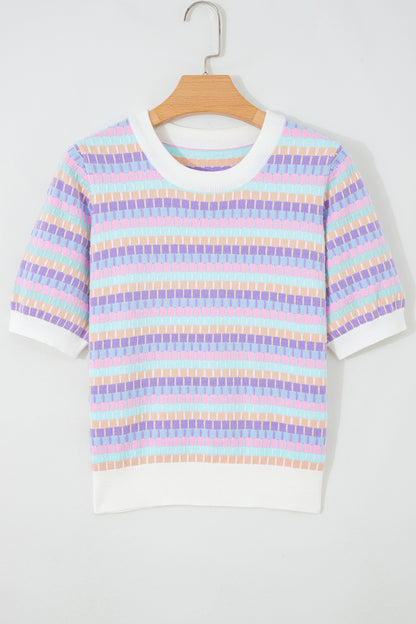 Orange Abstract Striped Knit Short Sleeve Sweater - Snoopy's Closet