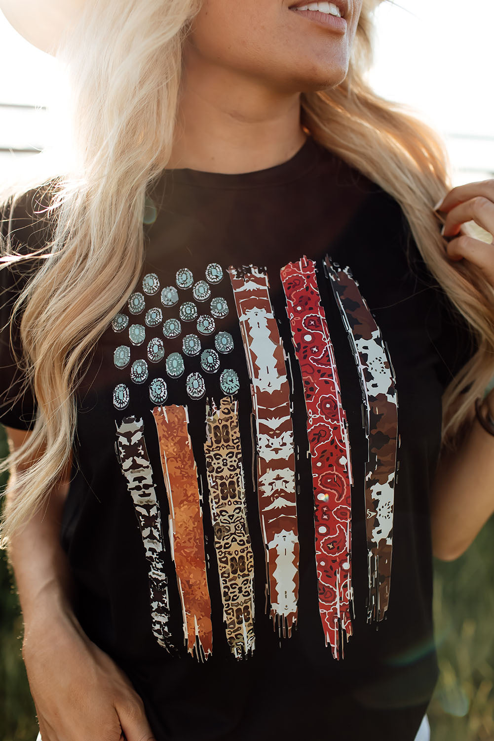 Camiseta Gráfica de la Bandera Americana Occidental Negra
