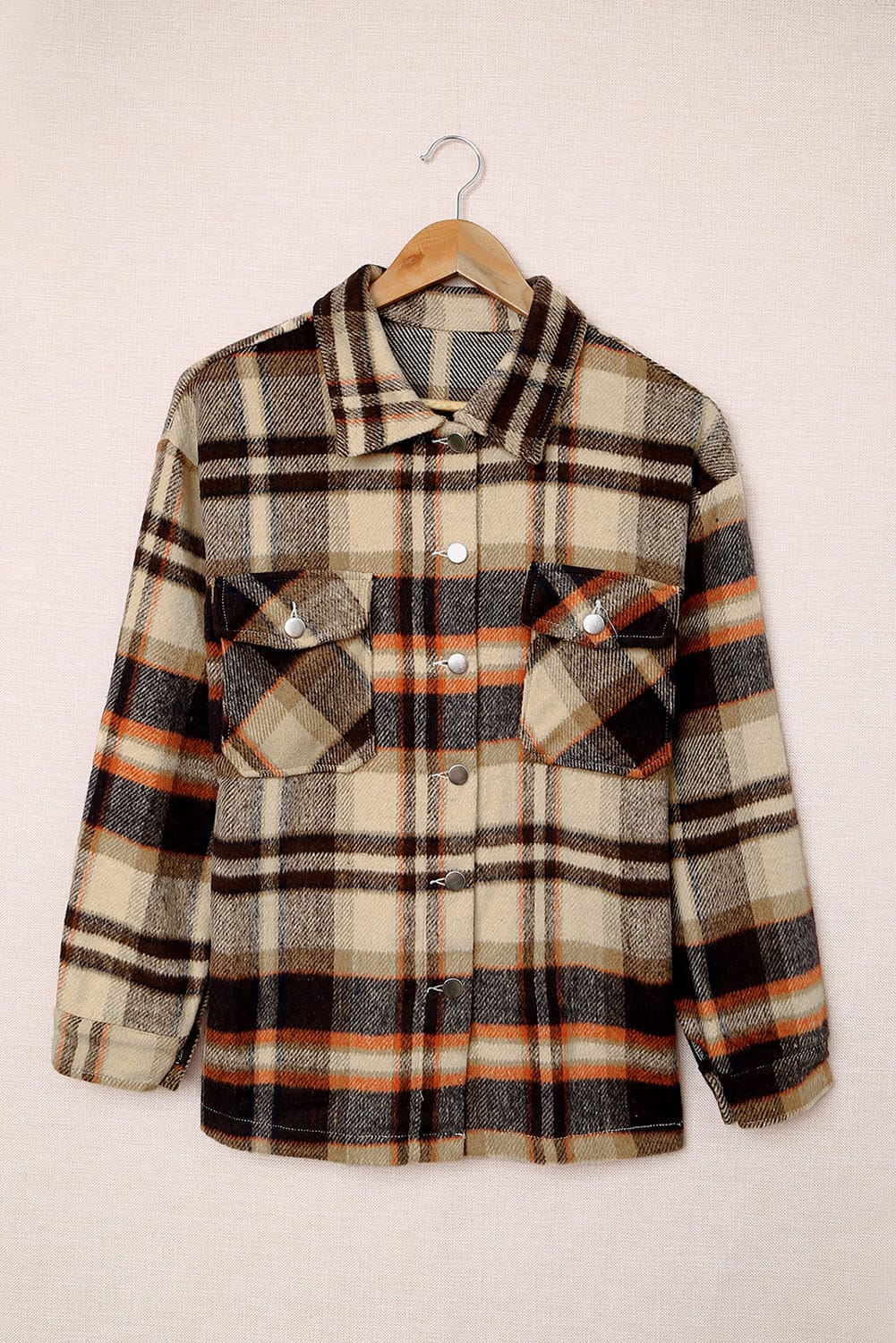 Chaqueta camisa con estampado geométrico a cuadros naranja y bolsillos