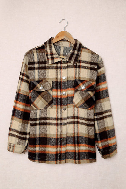Chaqueta camisa con estampado geométrico a cuadros naranja y bolsillos