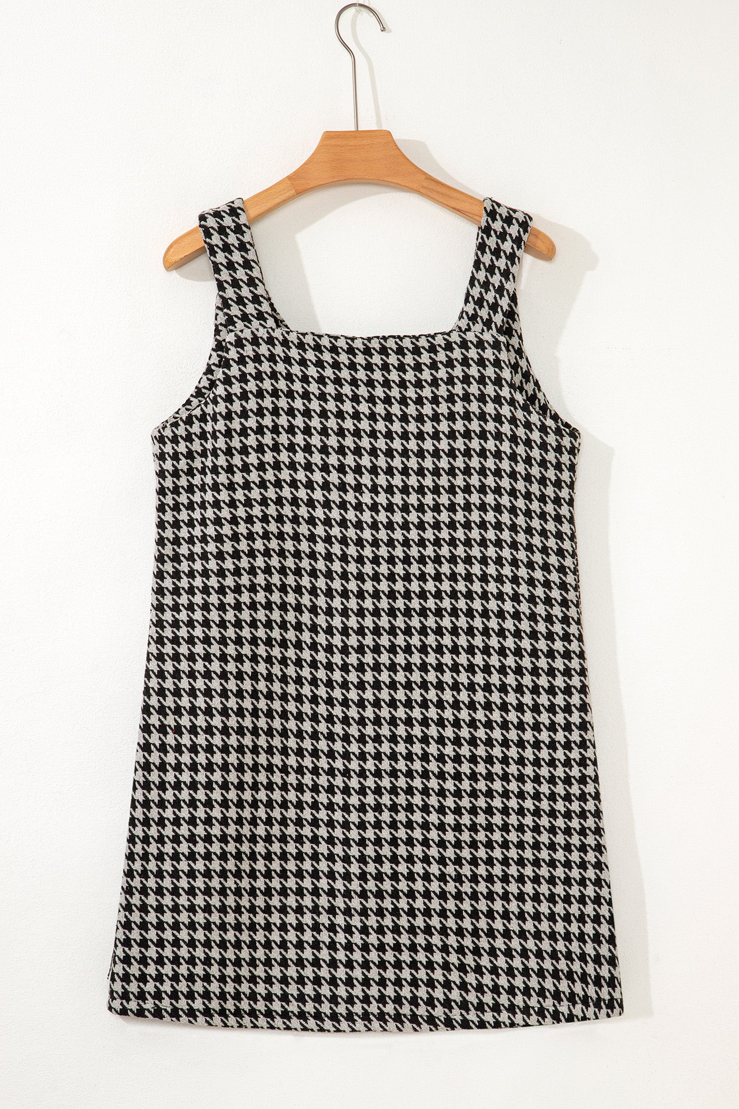Khaki Houndstooth Print V Neck Sleeveless Mini Dress - Snoopy's Closet