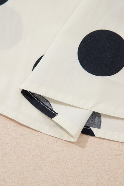 Blusa informal de manga corta con volantes y cuello en V de lunares albaricoque