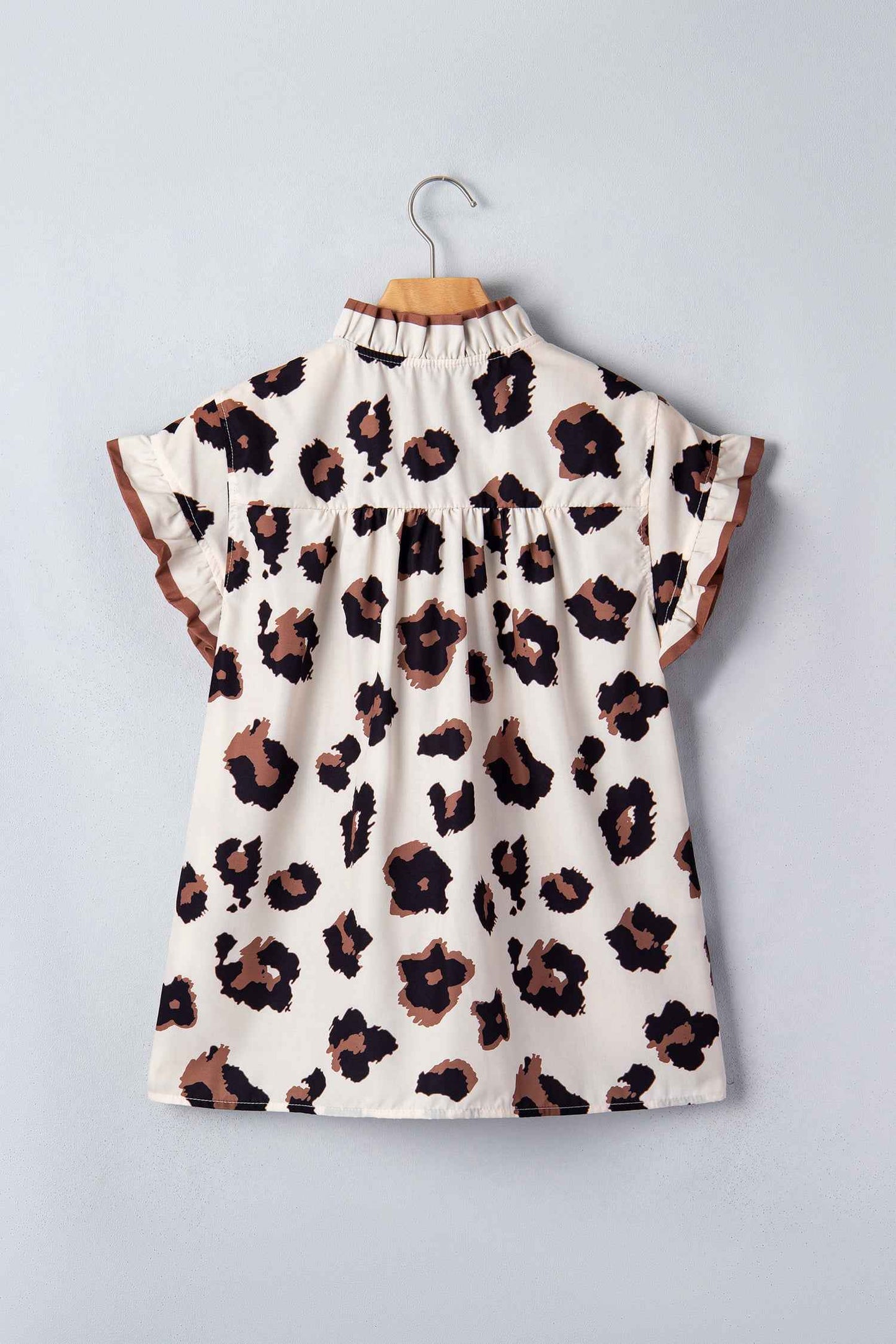 Khaki Leopard Printed Ruffle Sleeve Summer Blouse