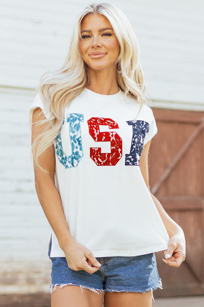 White USA Color Block Letter Printed Dolman Tee - Snoopy's Closet
