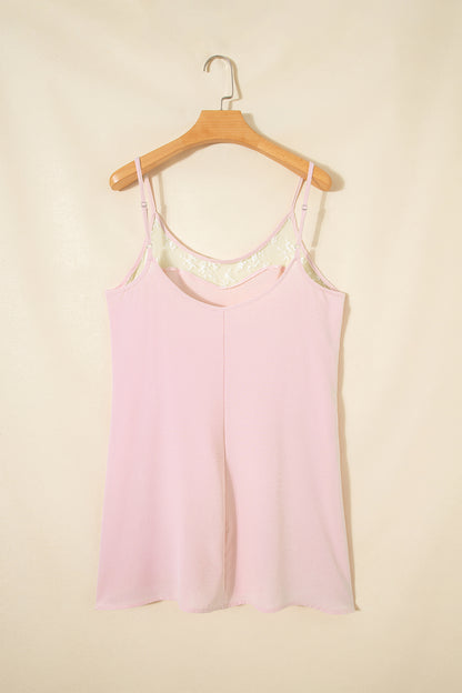 Light Pink Sheer Lace Patchwork Camisole Nightgown Dress - Snoopy's Closet