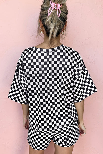 Black Checkered Top and Short Casual 2pcs Set - Snoopy's Closet