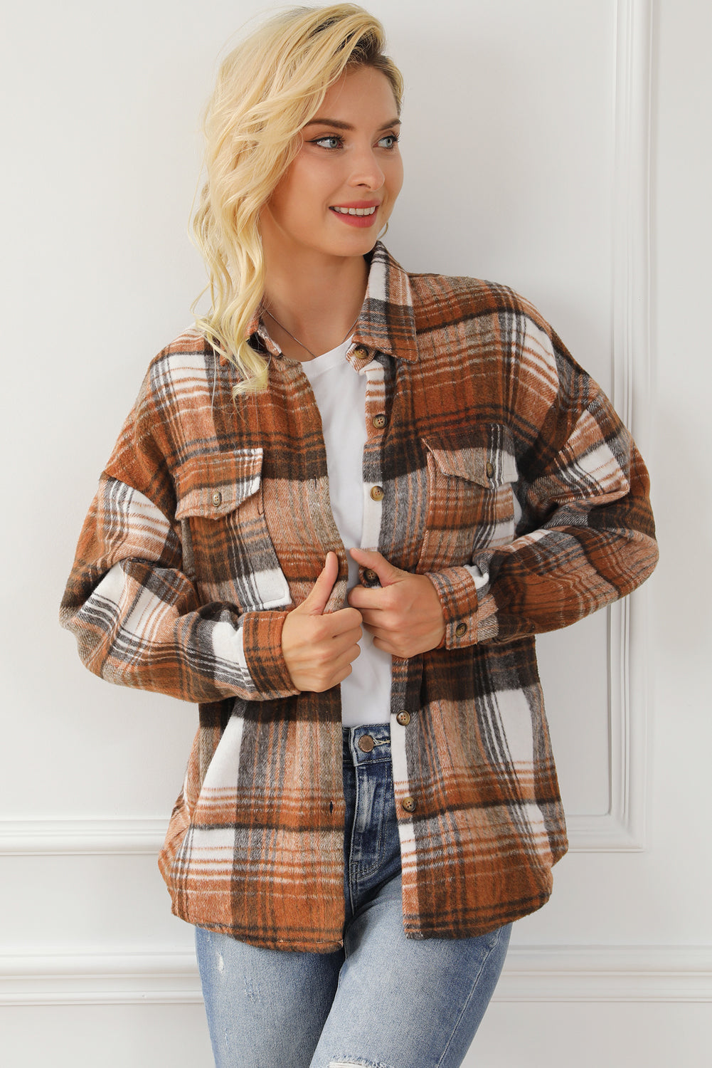 Sobrecamisa de Cuadros Marrones con Bolsillos de Solapa