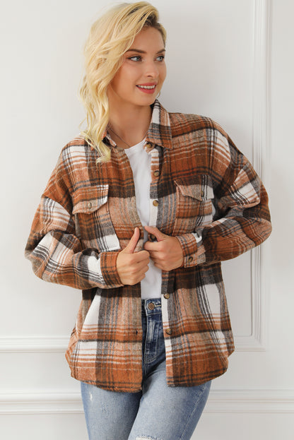 Sobrecamisa de Cuadros Marrones con Bolsillos de Solapa
