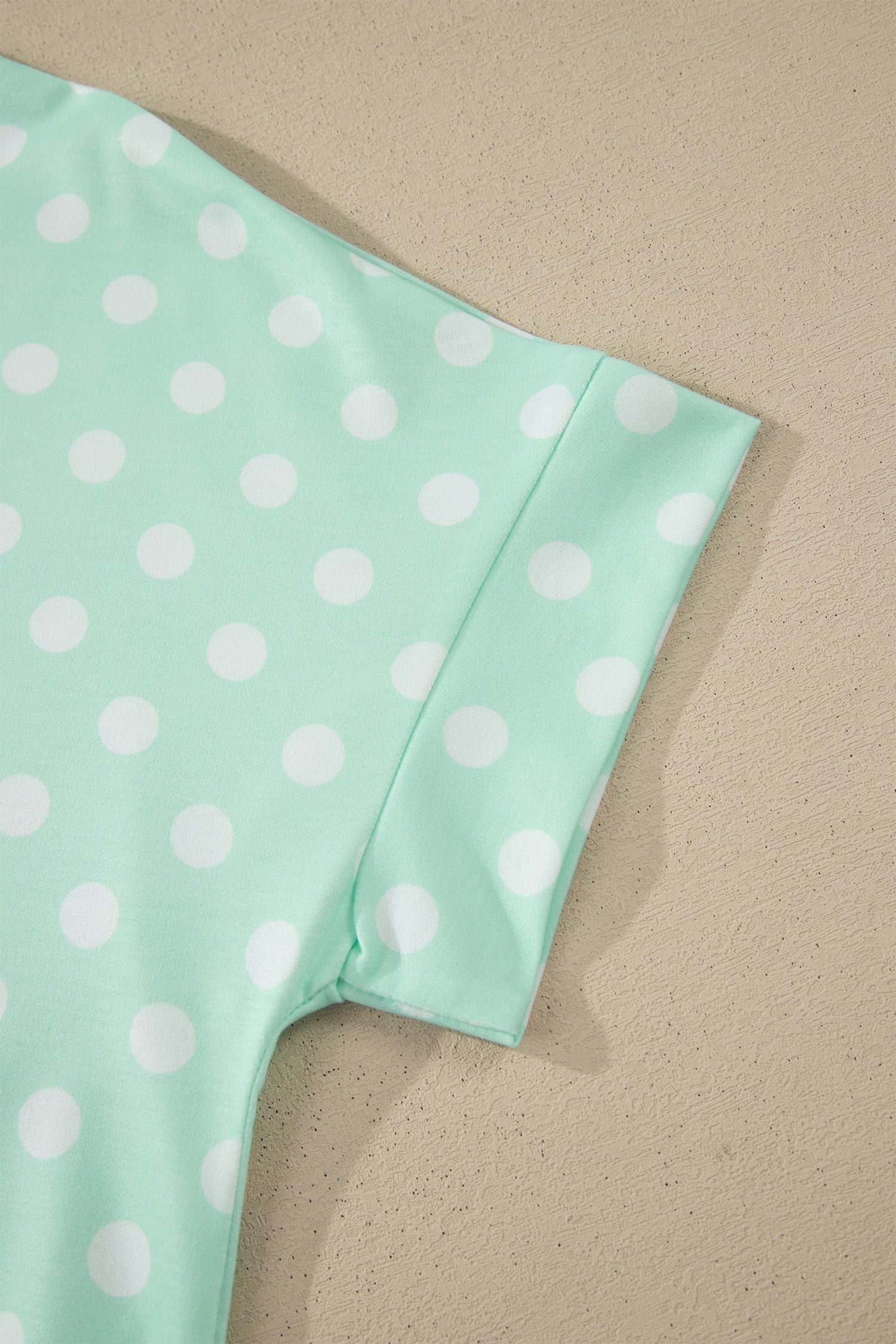 Sky Blue Polka Dot Print Color Block Trim Mock Neck Short Set - Snoopy's Closet