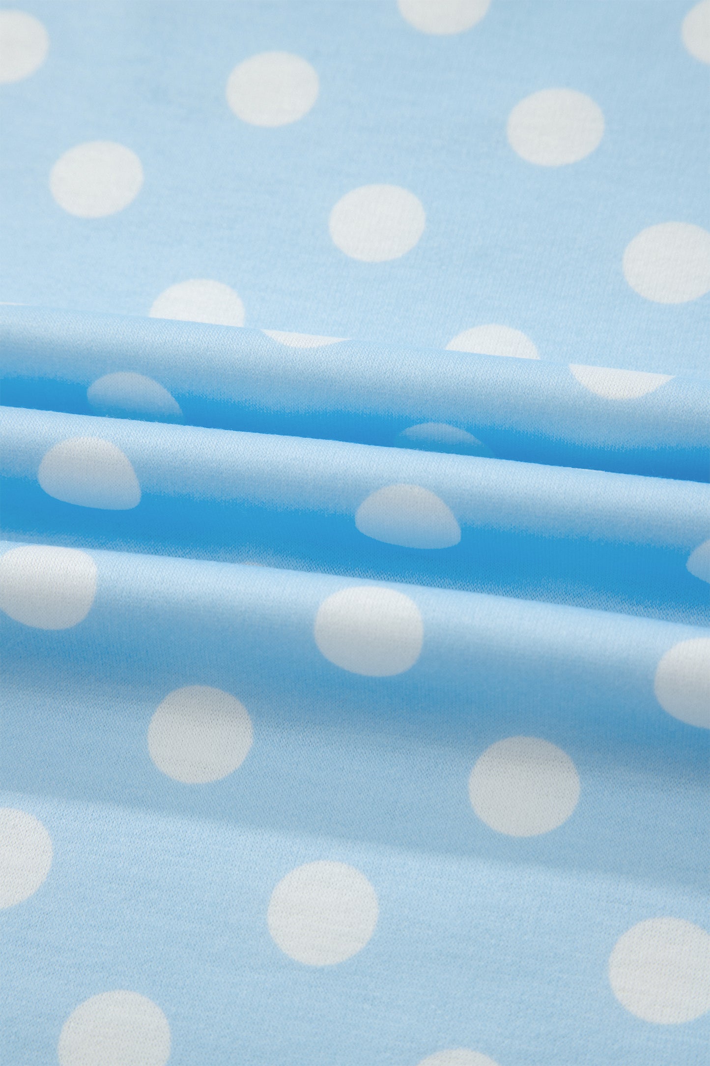 Sky Blue Polka Dot Print Color Block Trim Mock Neck Short Set - Snoopy's Closet