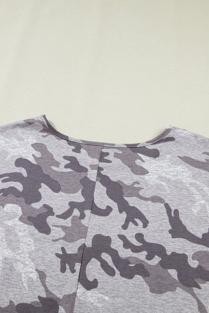 Gray Plus Size Camo Print Casual T Shirt - Snoopy's Closet