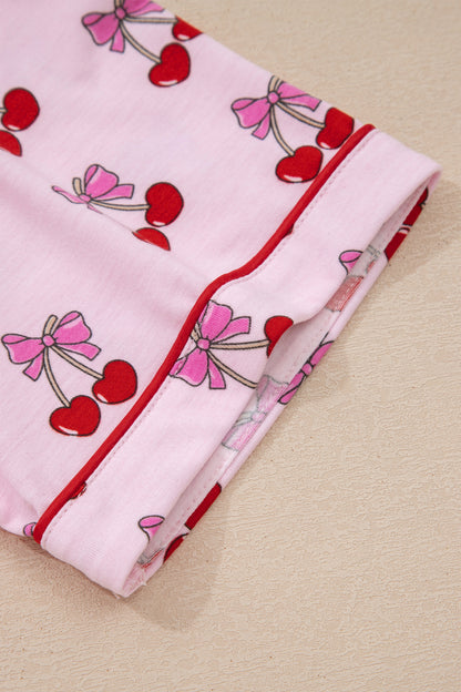 Pijama corto con estampado de cerezas/lazos rosas
