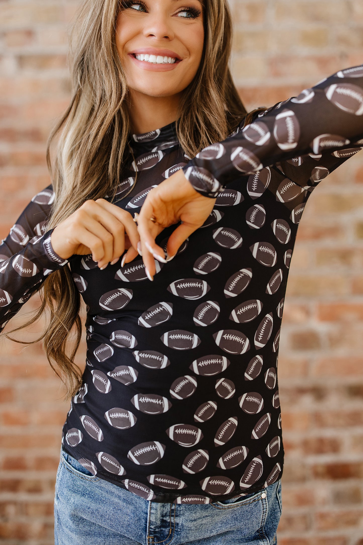 Black Game Day Rugby Mesh Sheer Long Sleeve Top - Snoopy's Closet