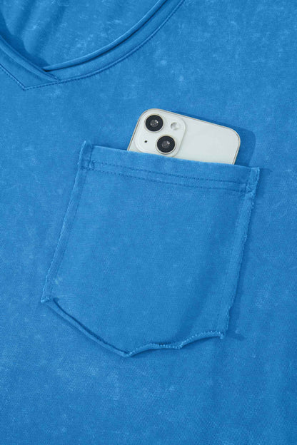 Blue Cotton Mineral Wash T Shirt