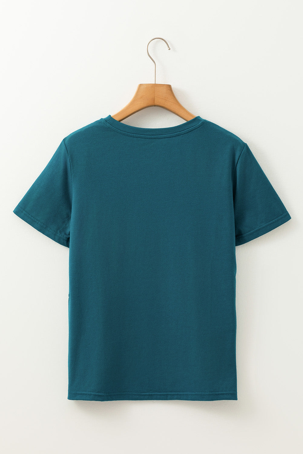 Blue Sapphire Solid Color Toothpick Stripe Round Neck T Shirt - Snoopy's Closet