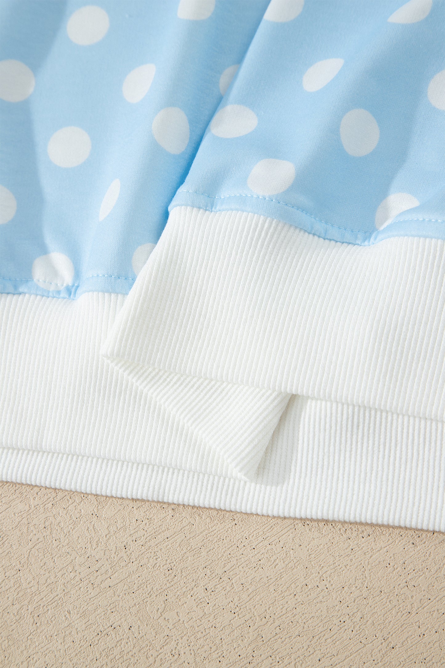 Sky Blue Polka Dot Print Color Block Trim Mock Neck Short Set - Snoopy's Closet