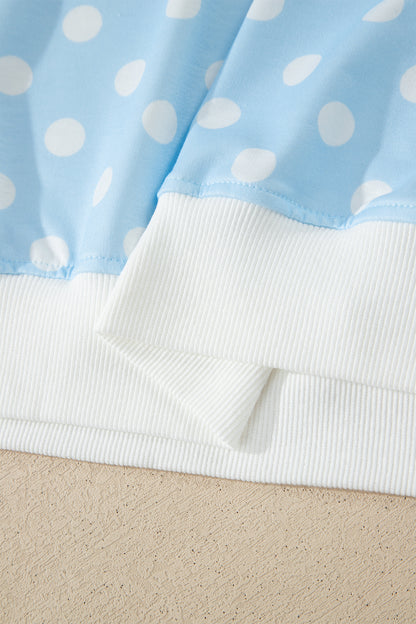 Sky Blue Polka Dot Print Color Block Trim Mock Neck Short Set - Snoopy's Closet