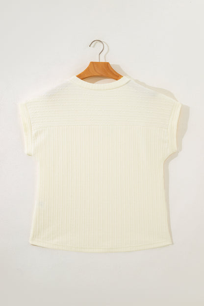 Beige Twisted Texture Knit V Neck T Shirt - Snoopy's Closet