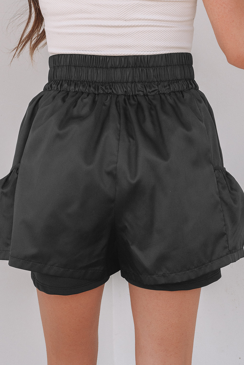 Black Elastic High Waist Pocketed Casual Shorts - Snoopy's Closet