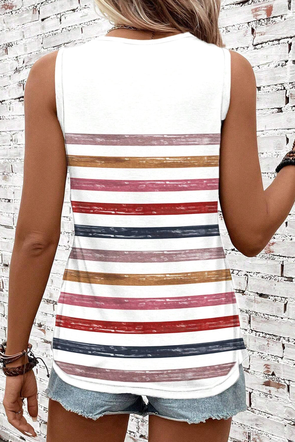 Red Stripe Rainbow Round Neck Tank Top - Snoopy's Closet