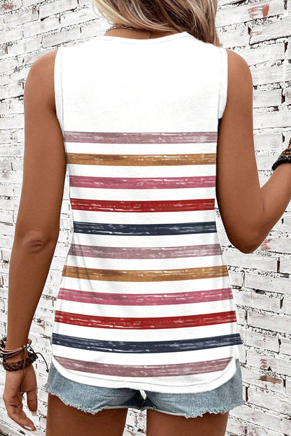 Red Stripe Rainbow Round Neck Tank Top - Snoopy's Closet