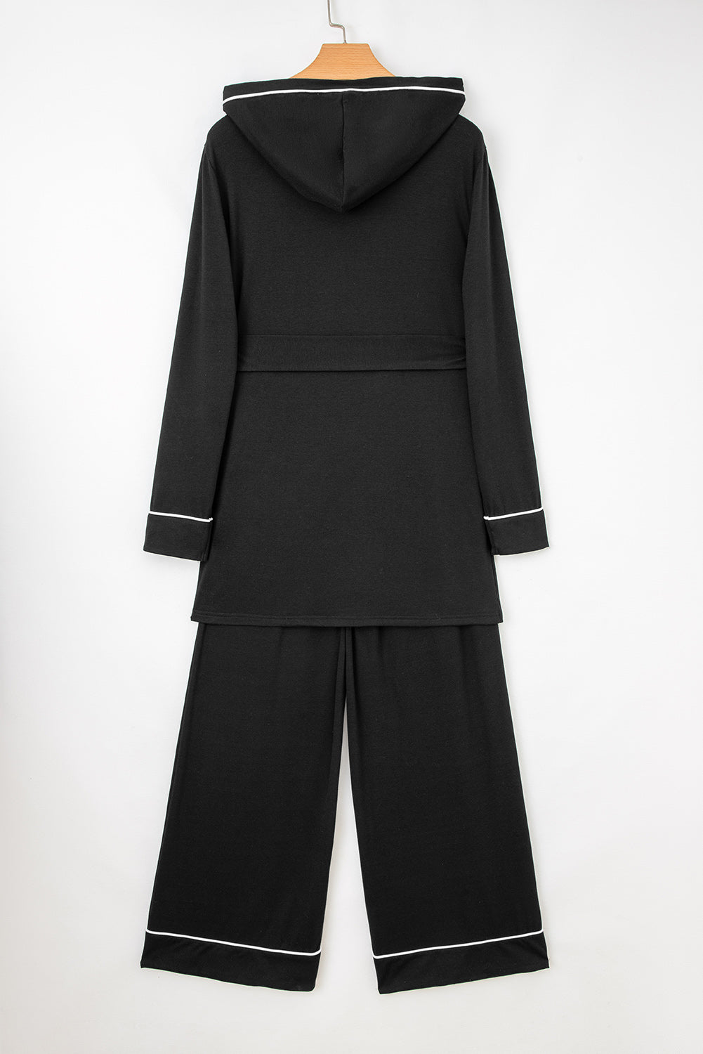Black Contrast Trim Hooded Lounge Cardigan and Pants Set - Snoopy's Closet