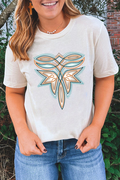 Camiseta de mezcla de algodón con estampado de puntada western blanca