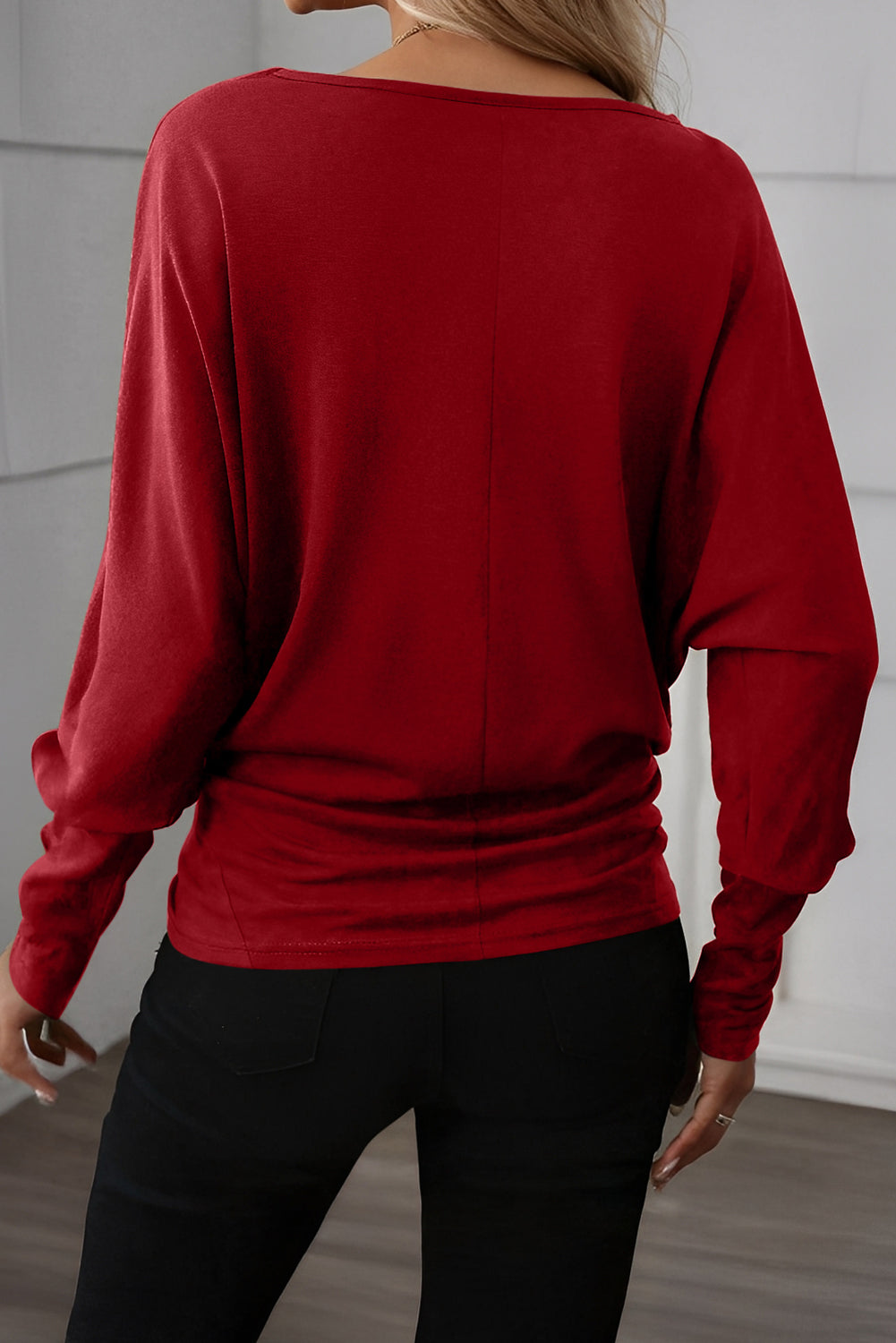 Red Dahlia Solid Color Extended Cuffs Long Sleeve Top - Snoopy's Closet