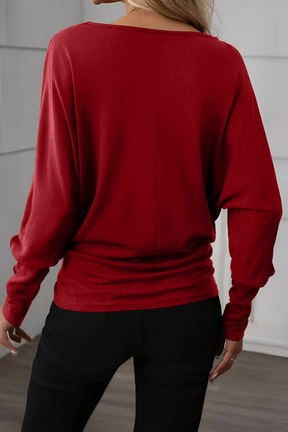 Red Dahlia Solid Color Extended Cuffs Long Sleeve Top - Snoopy's Closet