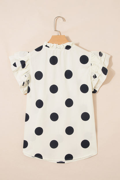 Blusa informal de manga corta con volantes y cuello en V de lunares albaricoque