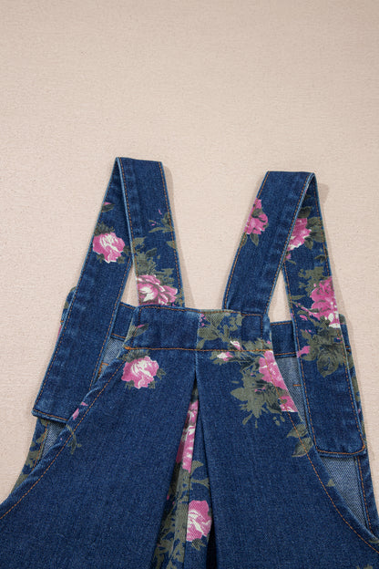 Mono vaquero plisado de pernera ancha y talle alto con estampado floral Blue Beau