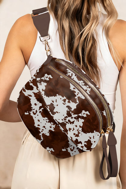 Coffee Cow Spots Printed Double Zip Crossbody Bag - Snoopy's Closet