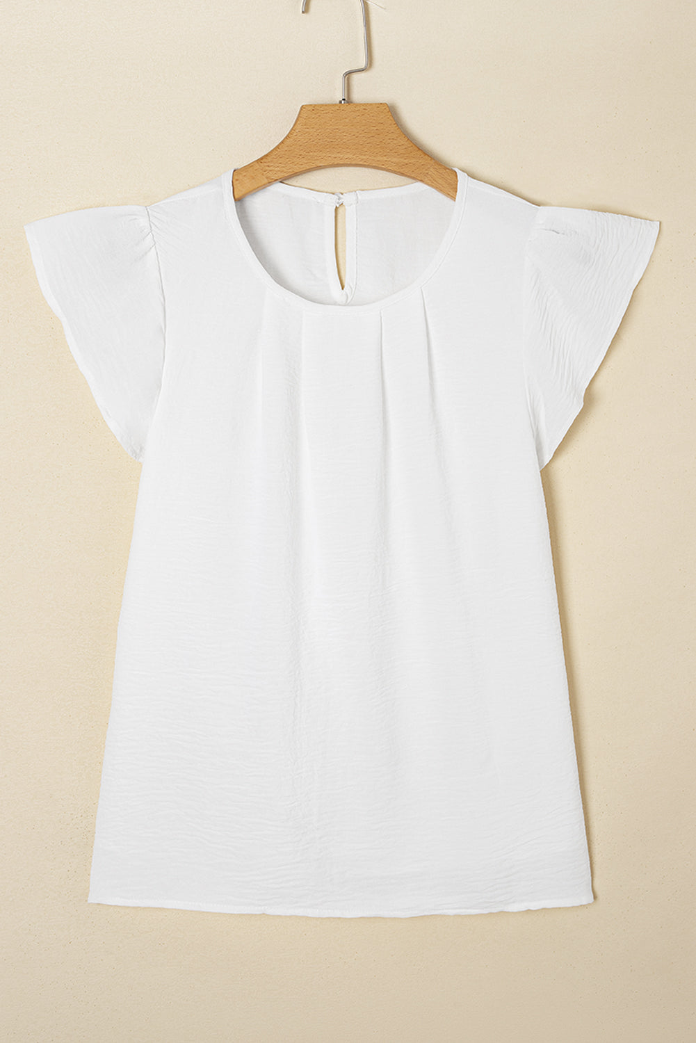 White Flounce Sleeve Pleated Textured Blouse - Snoopy's Closet