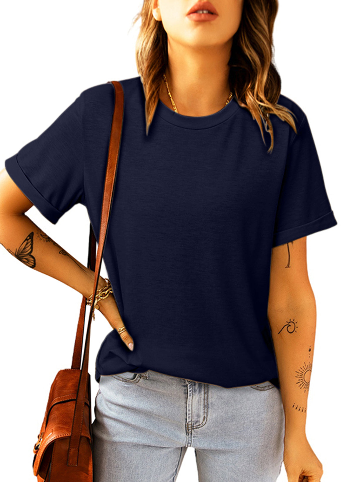 Blue Solid Color Crew Neck Tee - Snoopy's Closet