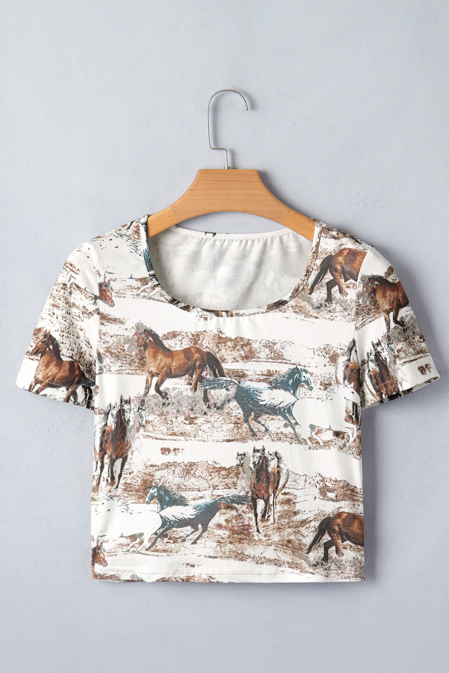 White Western Galloping Horses Printed Slim Fit T Shirt - Snoopy's Closet