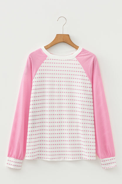 Rose Stripe Raglan Patchwork Long Sleeve Tee - Snoopy's Closet