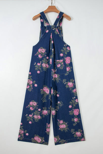 Mono vaquero plisado de pernera ancha y talle alto con estampado floral Blue Beau