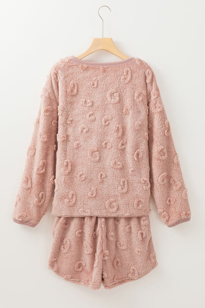 Light Pink Textured Leopard Fleece Loose Two Piece Lounge Set - Snoopy's Closet