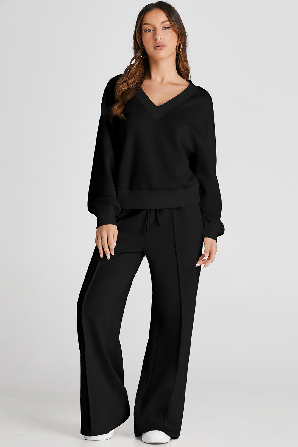 Ropa deportiva de cintura alta, cuello en V, corta, con costuras, negra