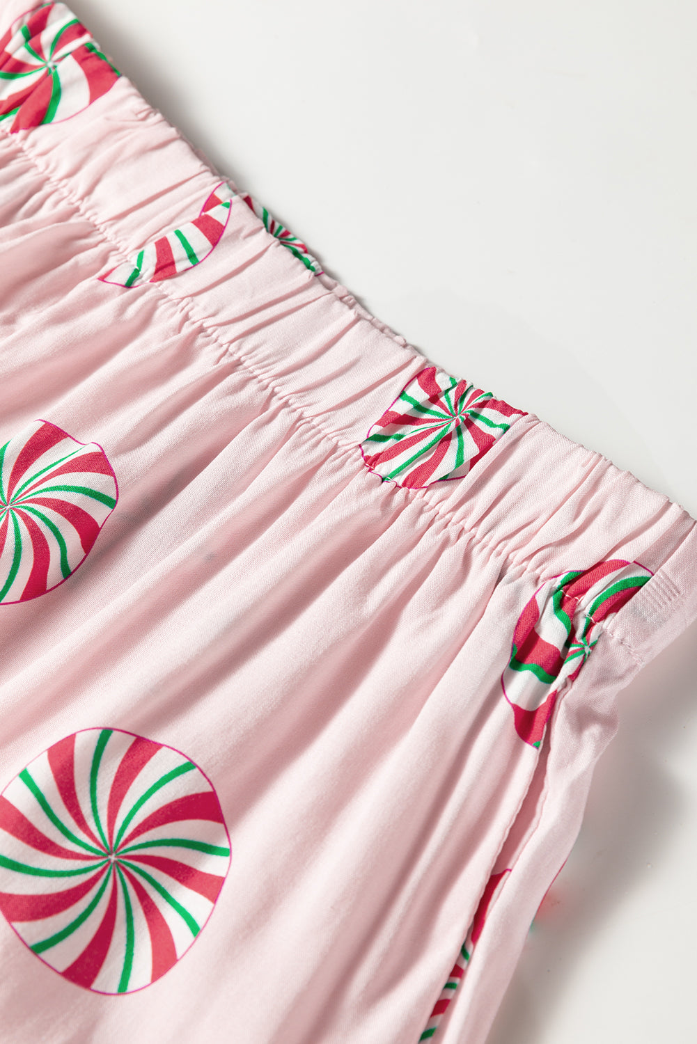 Pink Christmas Candy Contrast Trim Bow Knot Silky 2pcs Pajama Set - Snoopy's Closet