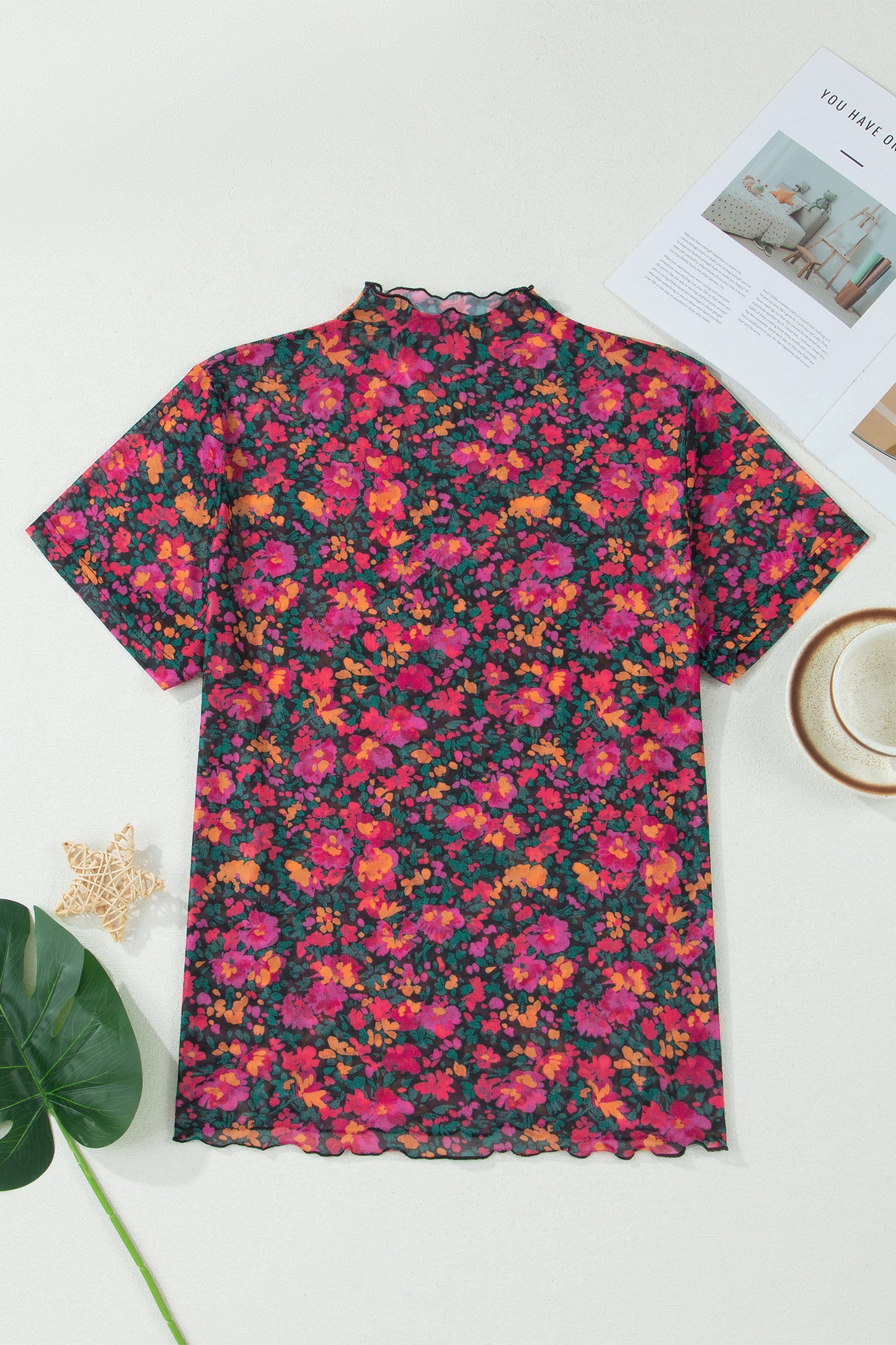 Rose Plus Size Floral Mesh Short Sleeve Top - Snoopy's Closet