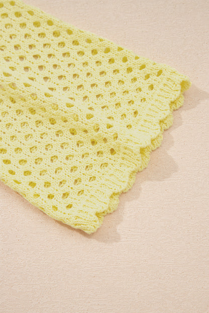 Blusa de punto calada de manga larga amarilla con ribete festoneado
