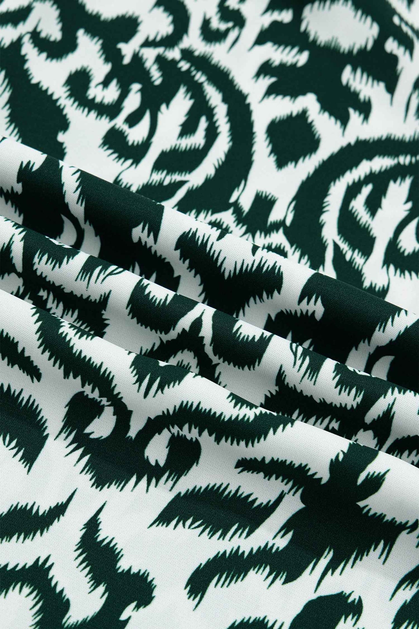 Green Damask Print Ruffled Color Block Detail Half Sleeve Blouse