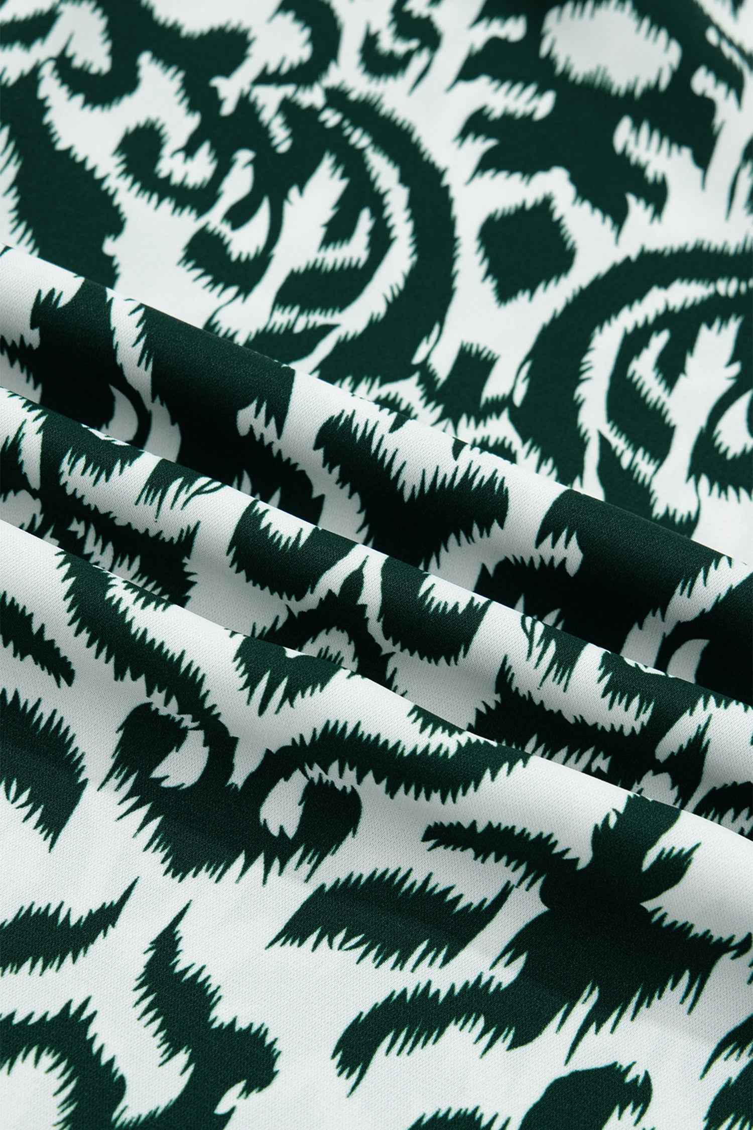 Green Damask Print Ruffled Color Block Detail Half Sleeve Blouse