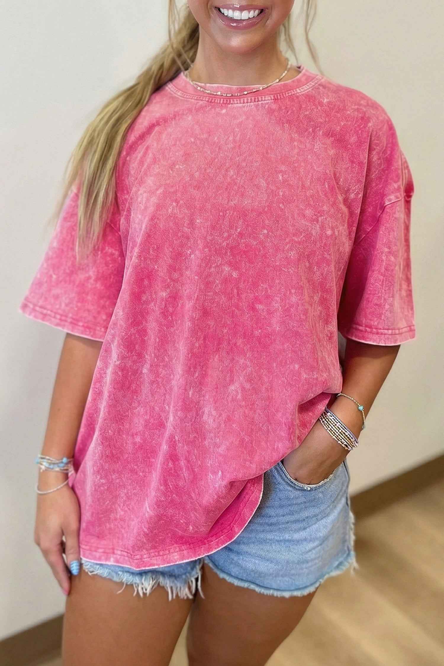 Dark Grey Solid Color Cotton Mineral Washed Oversize Tee